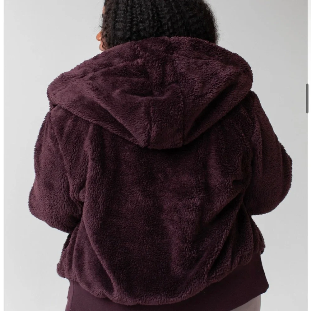 Savvi Amy Sherpa Jacket with Hood, Size Medium, Color Eggplant - Picture 10 of 13